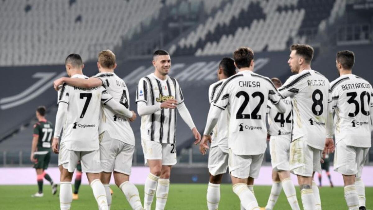 Juventus players celebrate a goal. (Juventus Twitter)
