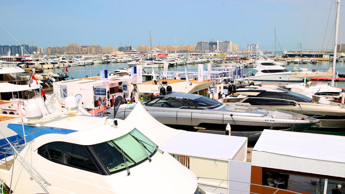 BZ290216-JB-BOAT SHOW- Boats display during the 24th Dubai International Boat Show at Dubai International Marine Club, Mina Seyahi on Monday 29, February 2016. Photo by Juidin Bernarrd