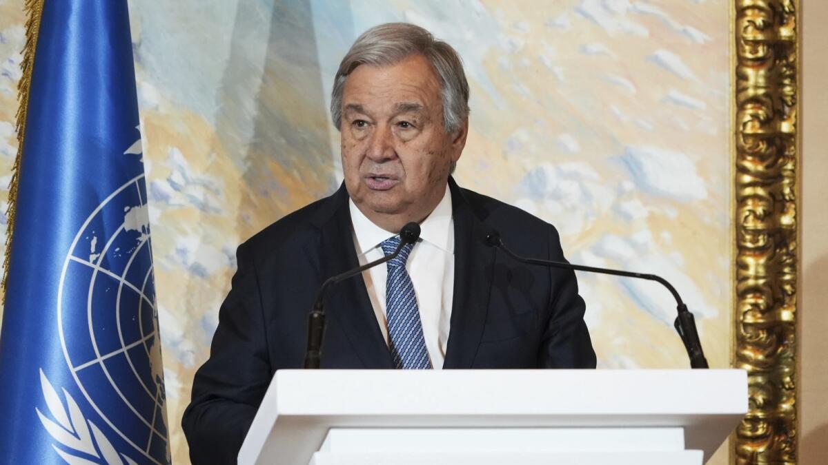 UN Secretary-General António Guterres speaks after a closed-door summit on Afghanistan in Doha. — AP