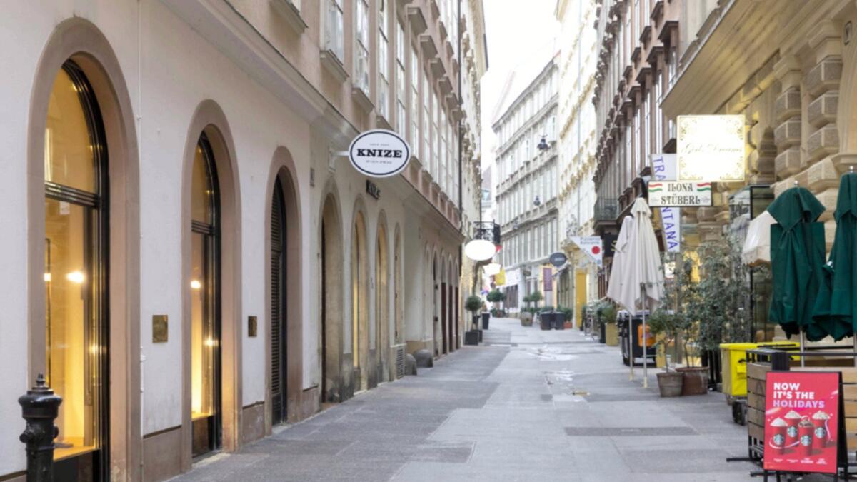 Empty streets in Vienna, where a surge in Covid-19 cases resulted in a new lockdown from Monday. — AP