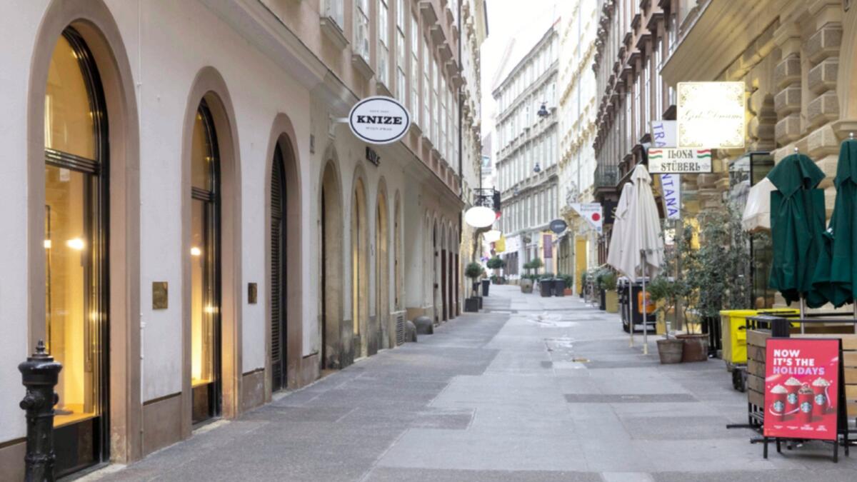 Empty streets in Vienna, where a surge in Covid-19 cases resulted in a new lockdown from Monday. — AP