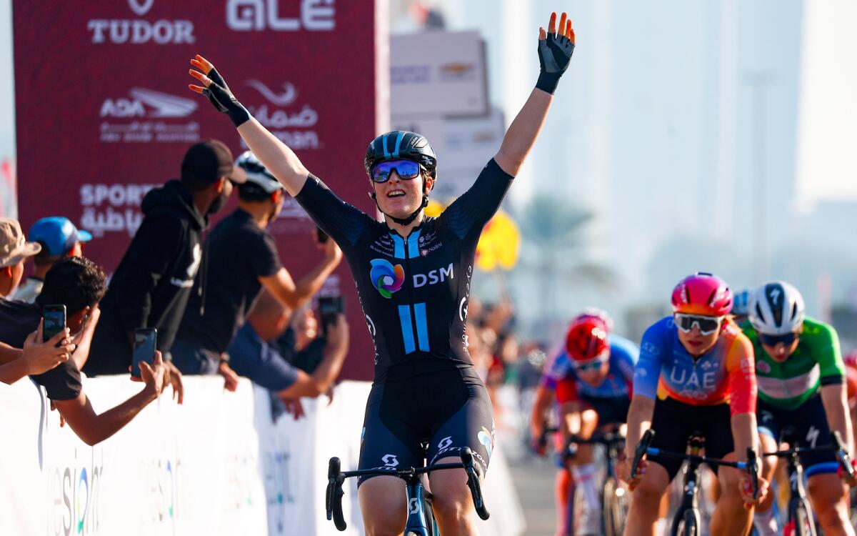 Elisa Longo Borghini of Italy celebrates after winning the inaugural edition of the UAE Tour Women. — Supplied photo