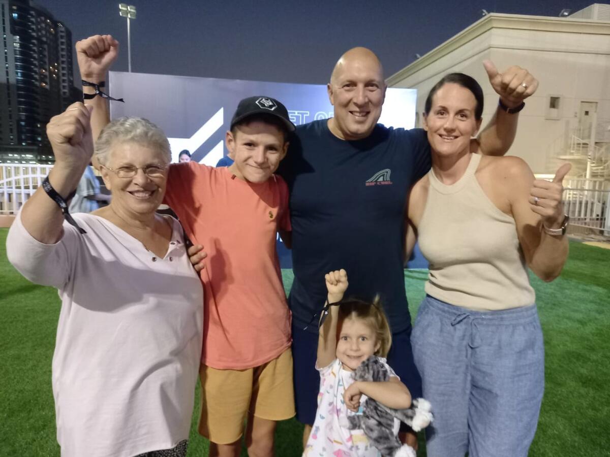 Carl, his wife Laura, Mum Maria together with the kids, Archie and Zara, at the Baseball United opening night at the Dubai International Cricket Stadium. - Photo by Leslie Wilson Jr.
