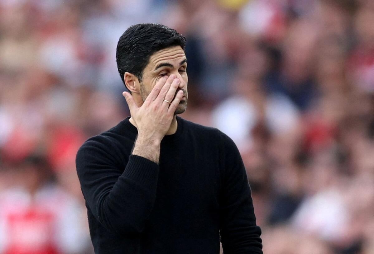 Mikel Arteta reacts during Arsenal's defeat to Brighton. — Reuters