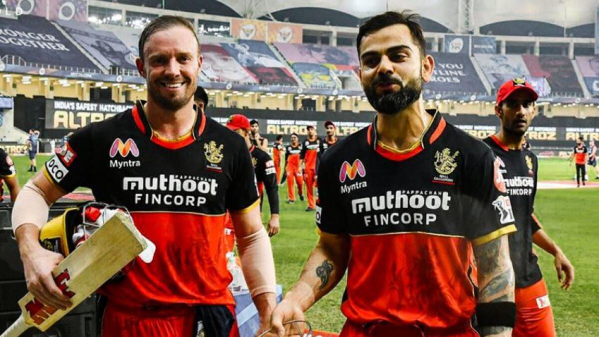 Royal Challengers Bangalore AB de Villiers and Virat Kohli after their Super Over win. (RCB Twitter)