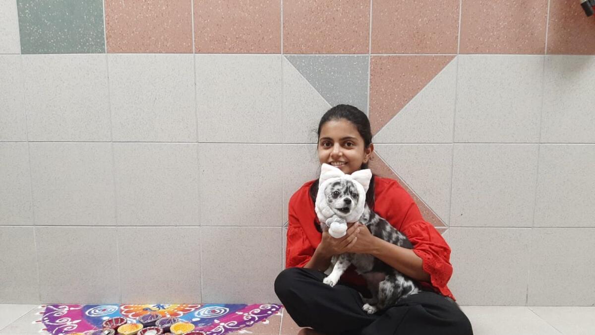 Shrvistha Shukla with her pet dog Lla.