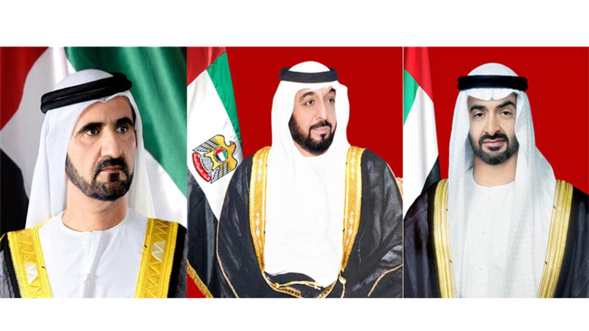 From left: Sheikh Mohammed bin Rashid, Sheikh Khalifa and Sheikh Mohamed bin Zayed. 