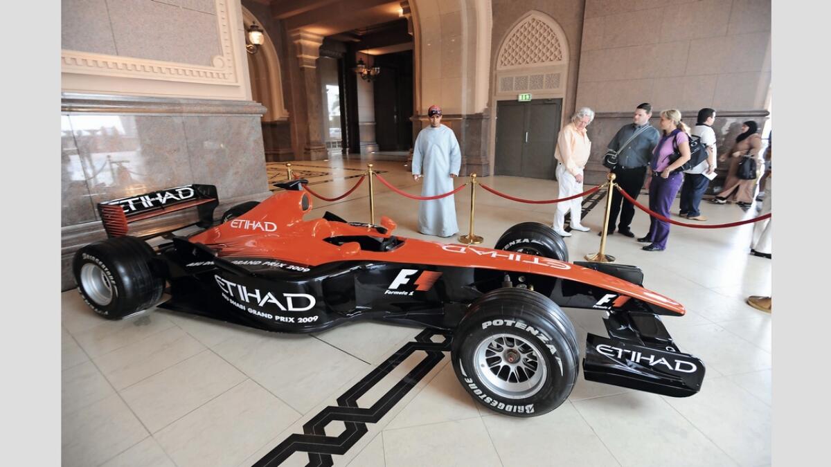 KT file photo of Etihad Airways’ Formula 1 racing car at Emirates Palace in 2009.