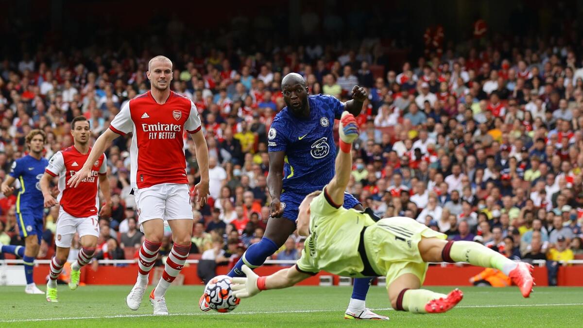 Chelsea's Romelu Lukaku scores a goal against Arsenal. — Reuters