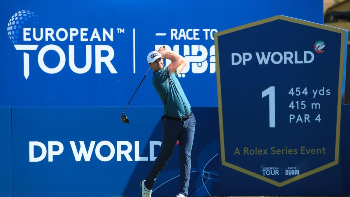 Frenchman Victor Perez tees off from the first during the DP World Tour Championship at the Earth Course of the Jumeirah Golf Estates on Thursday. — Getty Images