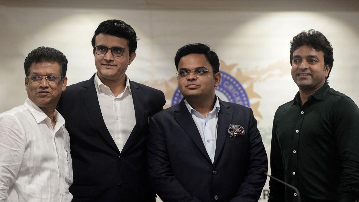 BCCI secretary Jay Shah (second left) with board president Sourav Ganguly and other officials. (AFP file)