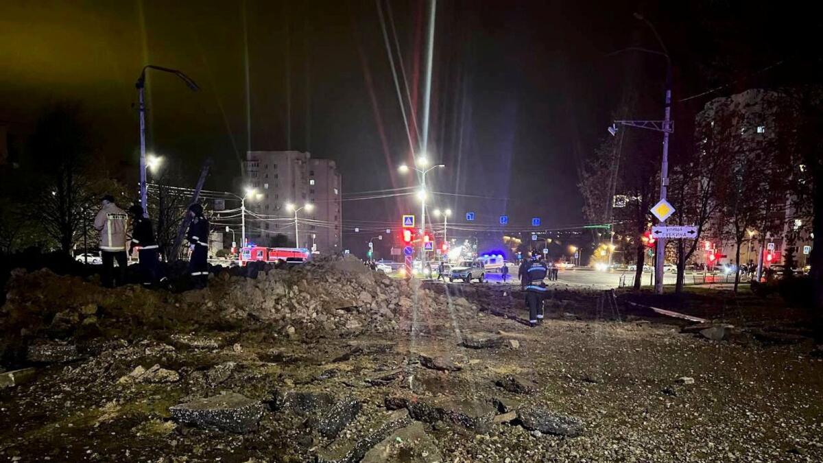 A view shows the accident scene following a large blast in a street in the city of Belgorod, Russia. - Reuters