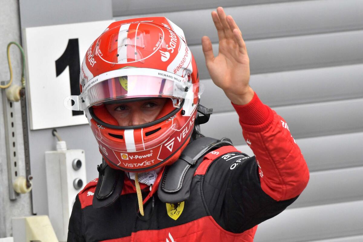 Ferrari's Carlos Sainz reacts after winning the qualifying session for the Belgian Formula One Grand Prix. (AFP)