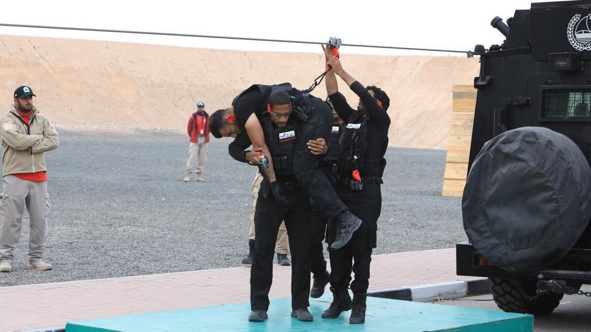 Sharpshooting, teams, zipline, Shooting, showdown, continues, UAE SWAT Challenge, 