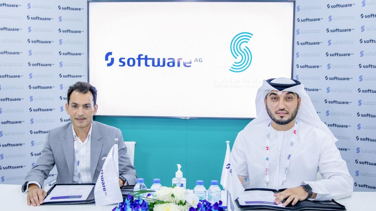 Rami Kichli, VP of the Gulf and Levant region at Software AG, and Amin Al Zarouni, CEO of Sahab Smart Solutions at Gitex Global 2021