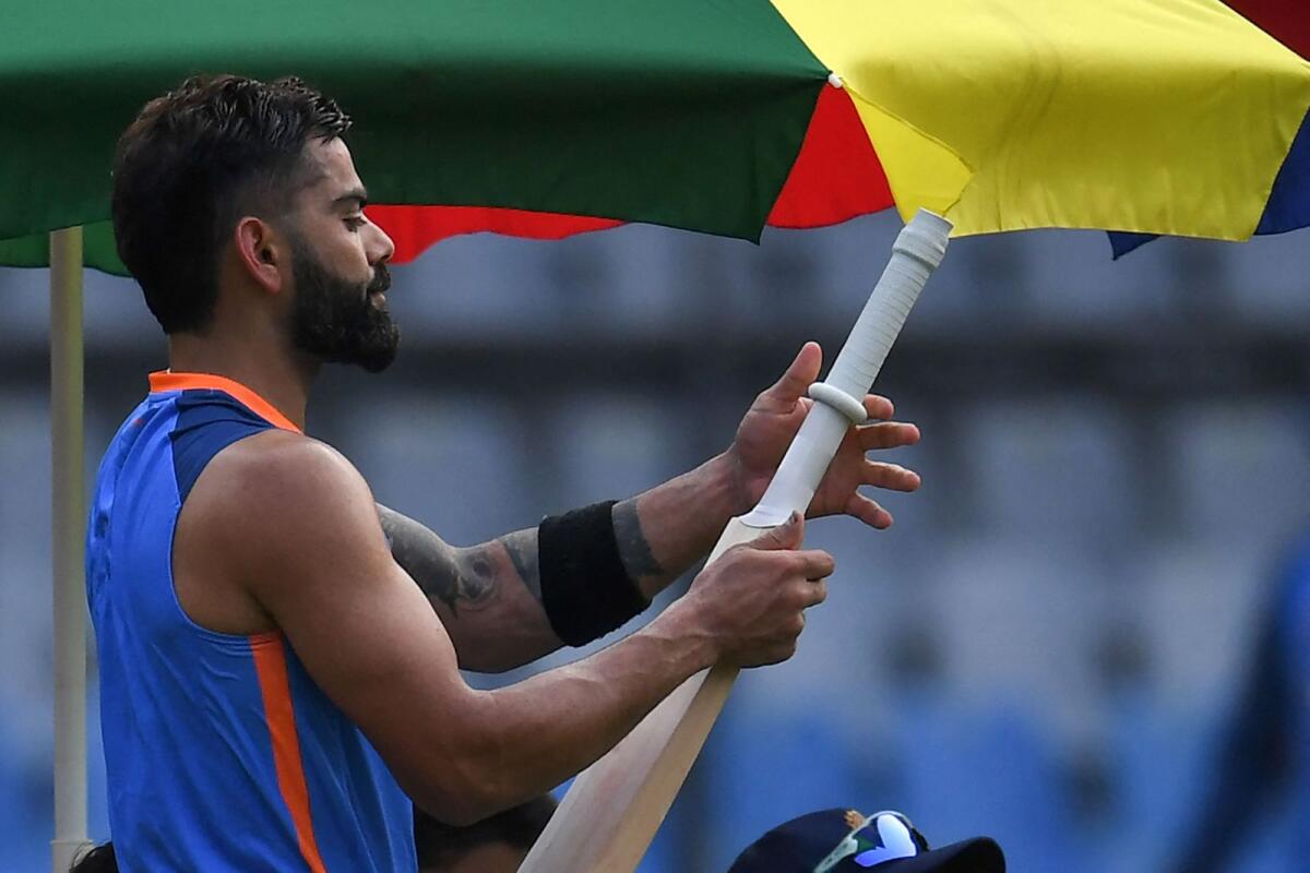 India's Virat Kohli during a practice session at the Wankhede Stadium in Mumbai on Thursday. – AFP