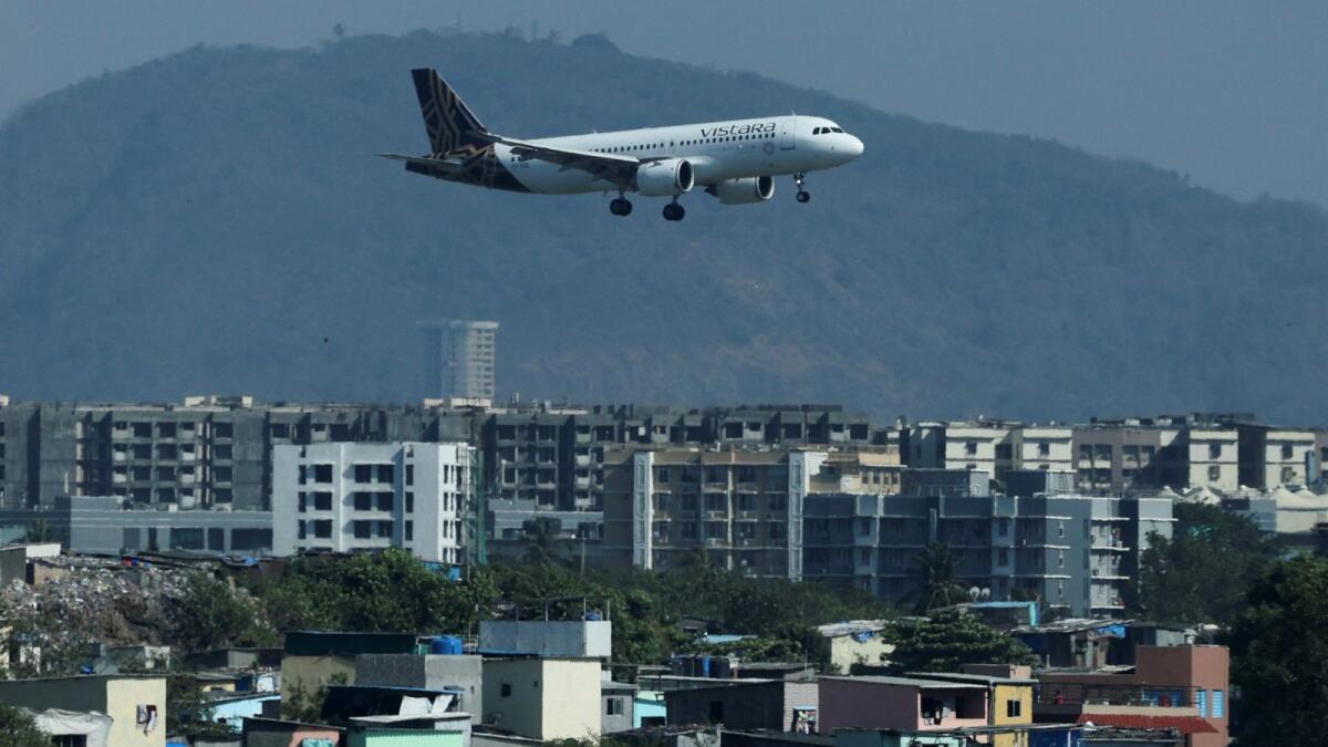A Vistara passenger aircraft lands at the Chhatrapati Shivaji International airport in Mumbai. — Reuters file