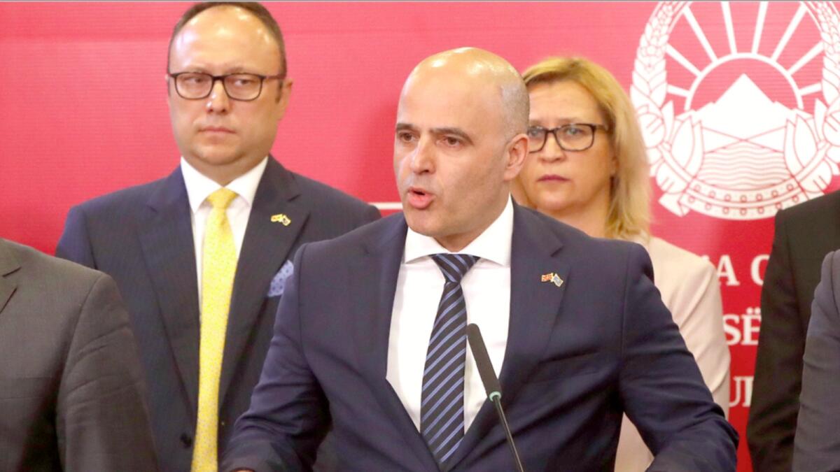 North Macedonia's Prime Minister Dimitar Kovacevski speaks to media. — AP
