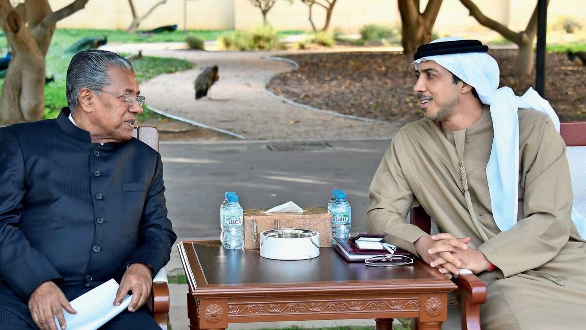 Sheikh Mansour bin Zayed Al Nahyan receives Pinarayi Vijayan in Abu Dhabi.— Wam