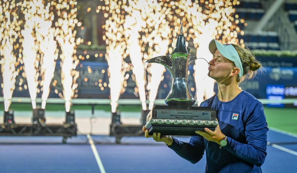 Barbora Krejcikova kisses the trophy. — Photo by M Sajjad/Khaleej Times