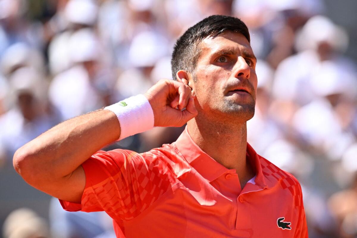 Serbia's Novak Djokovic gestures during his match against Peru's Juan Pablo Varillas. — AFP