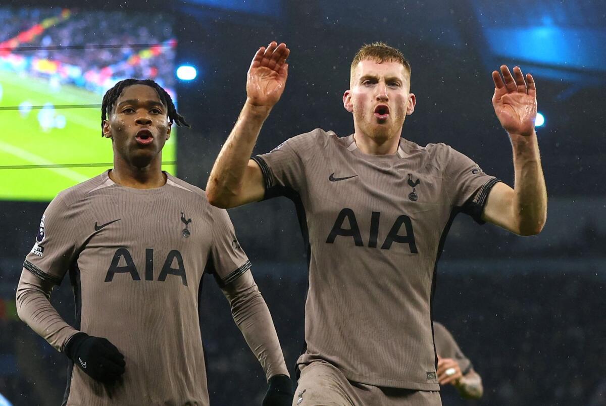 Tottenham Hotspur's Dejan Kulusevski celebrates scoring their third goal. — Reuters