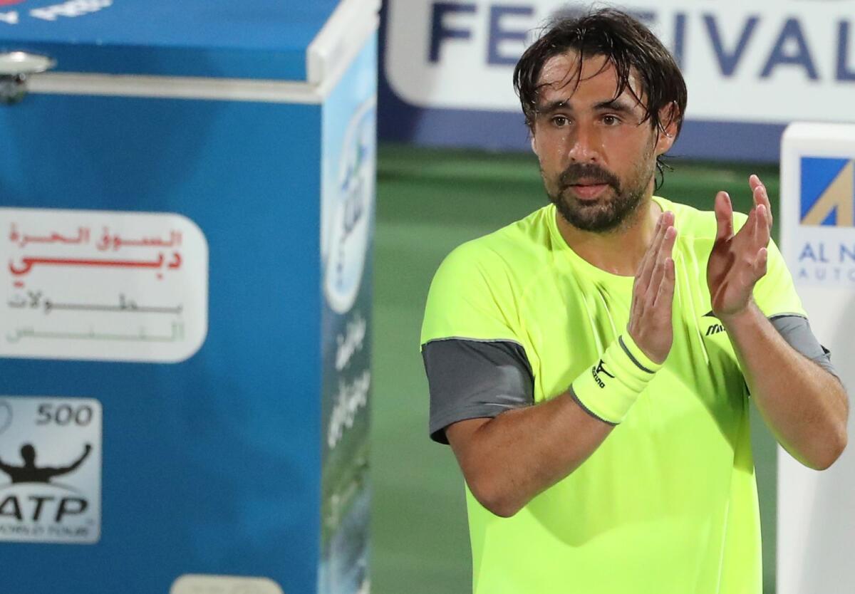 Cyprus' Marcos Baghdatis after winning a men's singles match in the Dubai Duty Free Tennis Championship on February 26, 2018. (AFP file)