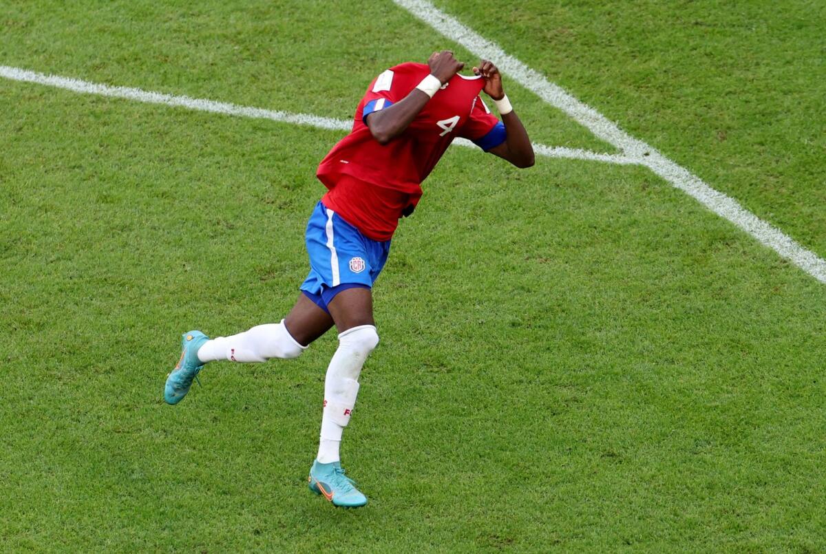 Costa Rica's Keysher Fuller celebrates scoring the match-winner against Japan in a tense Group E Fifa World Cup match on Sunday. Photo: Reuters