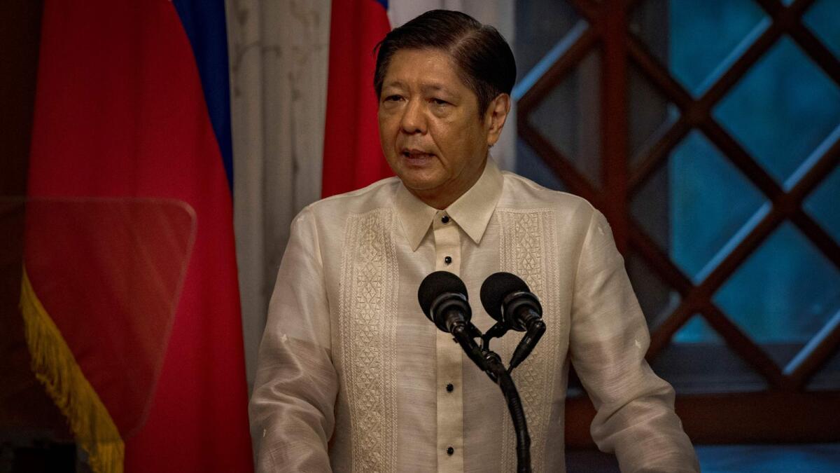 Philippine President Ferdinand Marcos speaks alongside Czech Republic's Prime Minister Petr Fiala as they deliver a joint press statement at Malacanang Palace in Manila on April 17, 2023.  AFP file