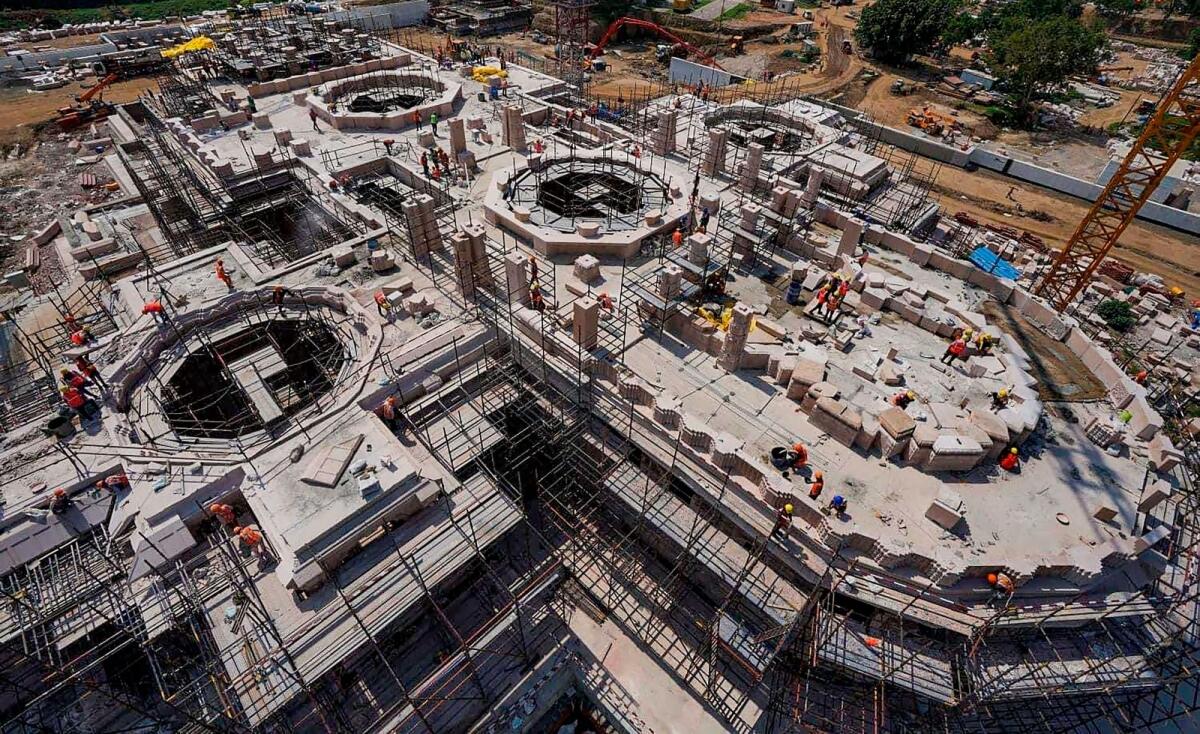 Construction work of the Shri Ram Janmbhoomi Temple underway, in Ayodhya. Photo: PTI