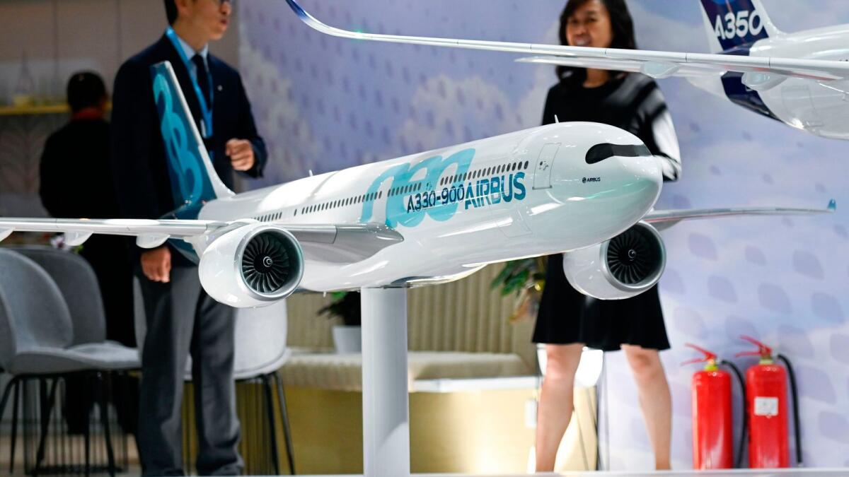 An Airbus A330-900 plane model is dispalyed at the Beijing International Aviation Expo in Beijing on September 18, 2019. — AFP file photo