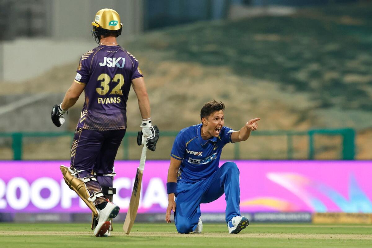 Trent Boult of MI Emirates appeals for a wicket during the match against Abu Dhabi Knight Riders. — ILT20