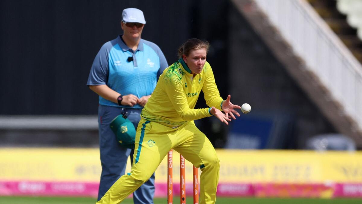 Australia's Jess Jonassen takes a catch to dismiss India's Deepti Sharma. — Reuters