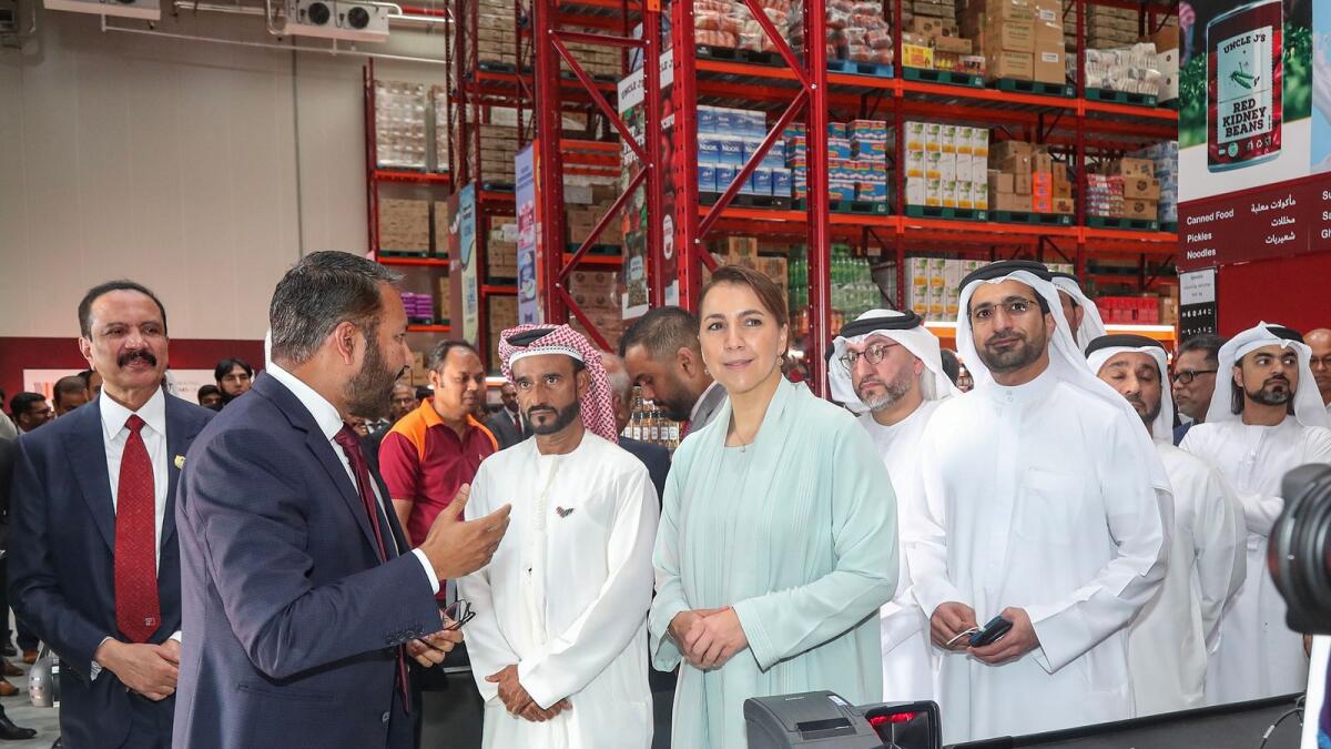 Mariam bint Mohammed Almheiri, Minister of Climate Change and Environment, tours Jaleel Holdings' new Dh90 million distribution facility at Dubai Industrial City. Abdulla Belhoul, CEO of Tecom Group; and Saud Abu Alshawareb, executive vice-president of Industrial Leasing, TECOM Group; MV Kunhumohammed, chairman, Jaleel Holdings; Sameer K Mohammed, managing director, Jaleel Holdings, and other dignitaries were also present on the occasion. — Supplied photo 