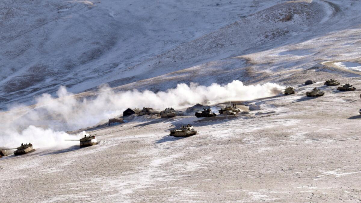 Indian and Chinese troops and tanks disengaging from the banks of the Pangong lake area in Eastern Ladakh. — ANI