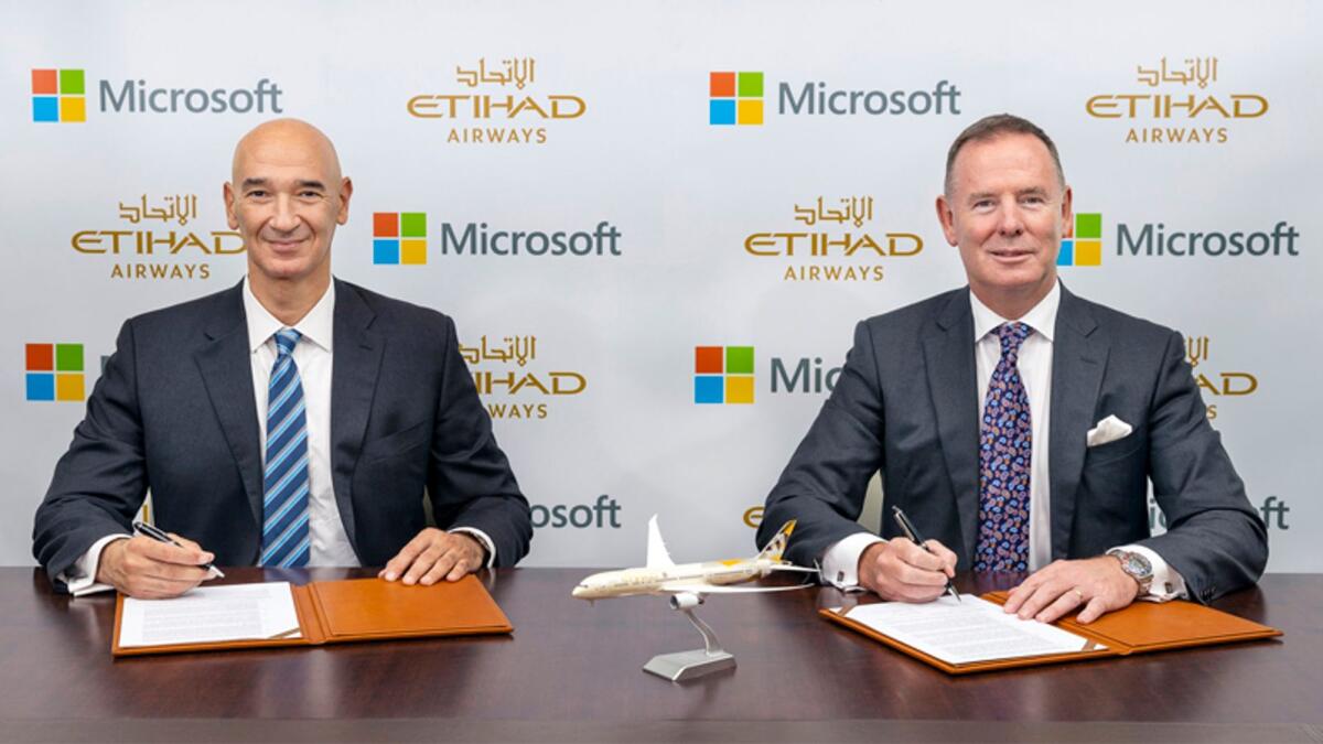 Sayed Hashish, general manager, Microsoft UAE and Tony Douglas, Group CEO, Etihad Aviation Group.