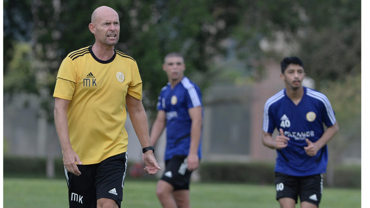 Al Jazira coach Marcel Keizer keeps a close watch on his players during a training session at Al Jazira's Emirates Palace training centre. - Supplied photo