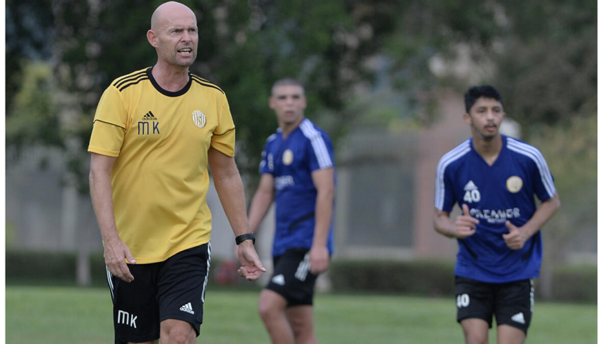 Al Jazira coach Marcel Keizer keeps a close watch on his players during a training session at Al Jazira's Emirates Palace training centre. - Supplied photo