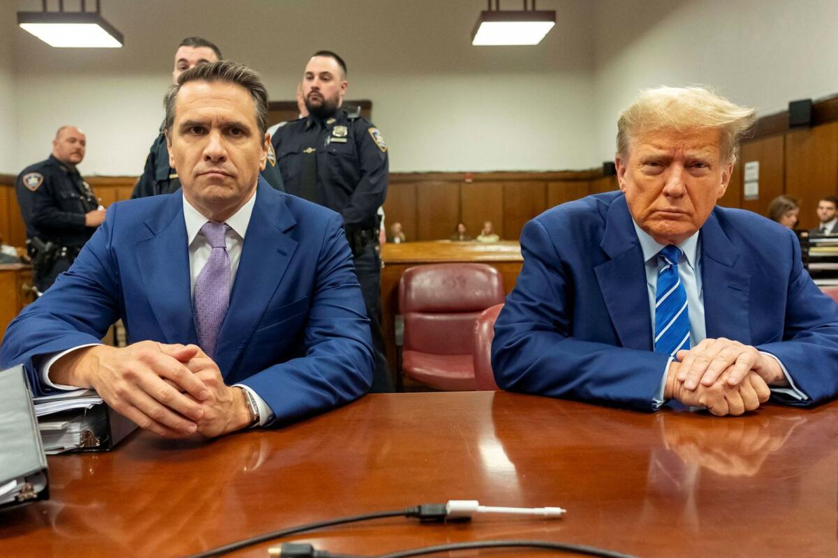 Former president Donald Trump in court in New York City April 16 2024, where he is facing charges related to a 2016 hush money payment to adult film actress Stormy Daniels.  — Reuters