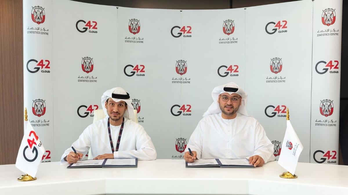 Ahmed Mahmoud Fikri, director-general of SCAD, and Talal Al Kaissi, CEO of G42 Cloud, signed the agreement. — Supplied photo