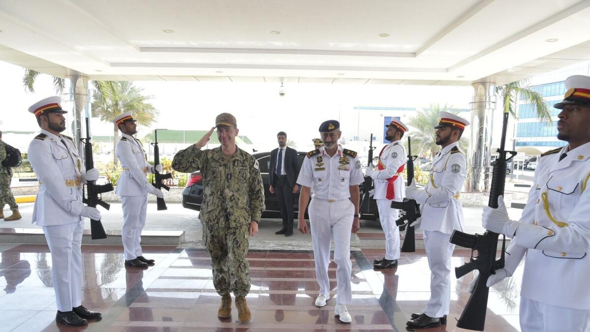 Vice Admiral Brad Cooper, Commander at US Naval Forces, Central Command, Fifth Fleet and Combined Maritime Forces seen at an earlier visit to the Abu Dhabi Naval Base. –WAM