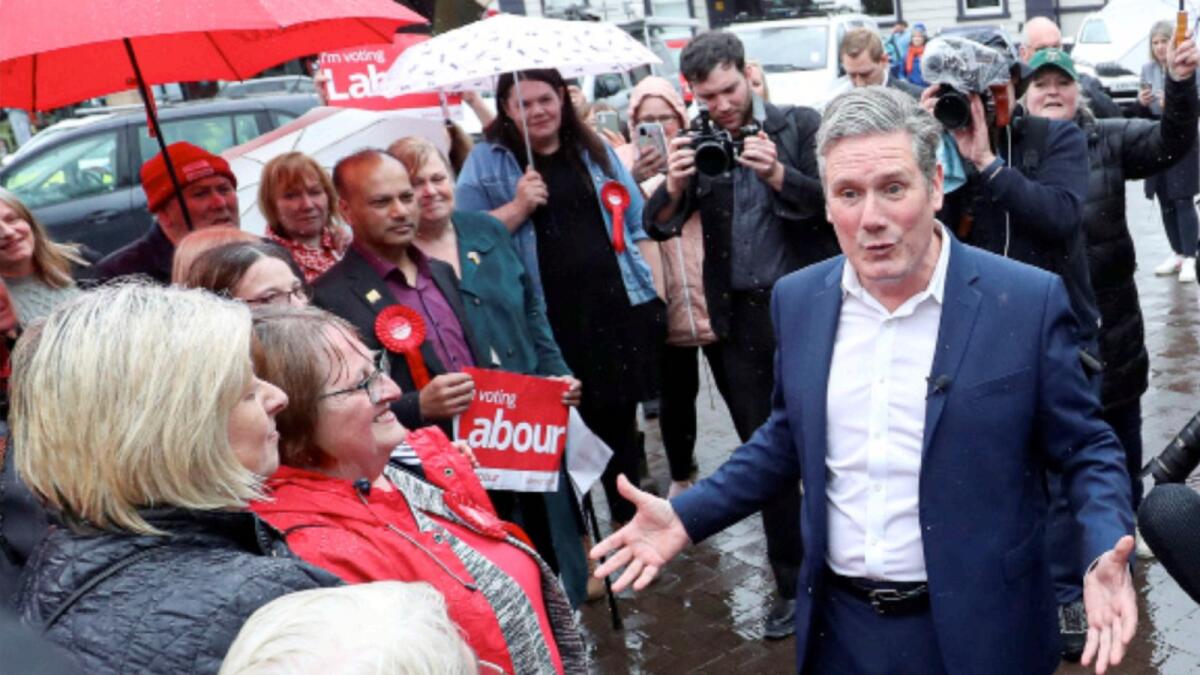 Britain's Labour leader Keir Starmer speaks with supporters at an event celebrating the results of the 2022 local elections in Carlisle. — Reuters