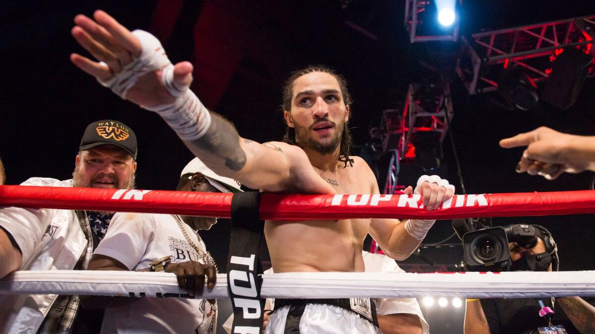 Nico Ali Walsh after defeating Jordan Weeks in their Middleweight fight at the Hard Rock Casino Theater in Catoosa. — AP