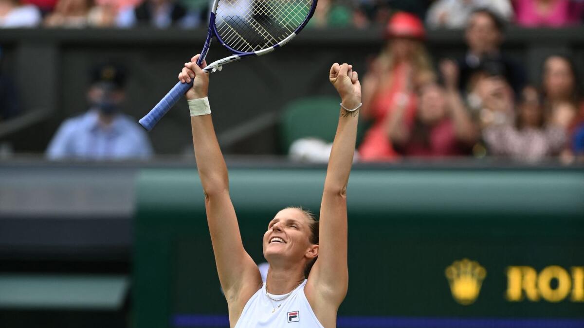 Czech Republic's Karolina Pliskova celebrates her win over Belarus' Aryna Sabalenka. (AFP)