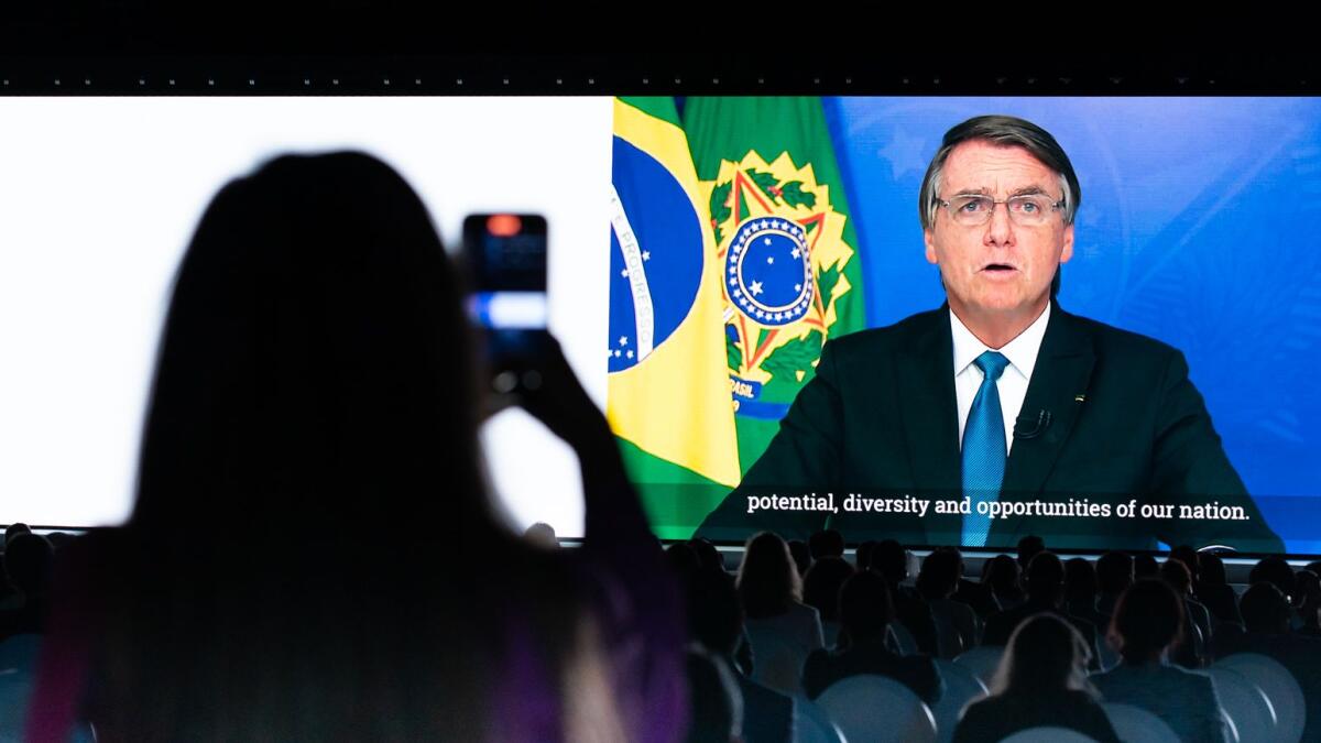 Jair Bolsonaro, President of Brazil addressing delegates at the Global Business Forum Latin America (GBF) 2022.