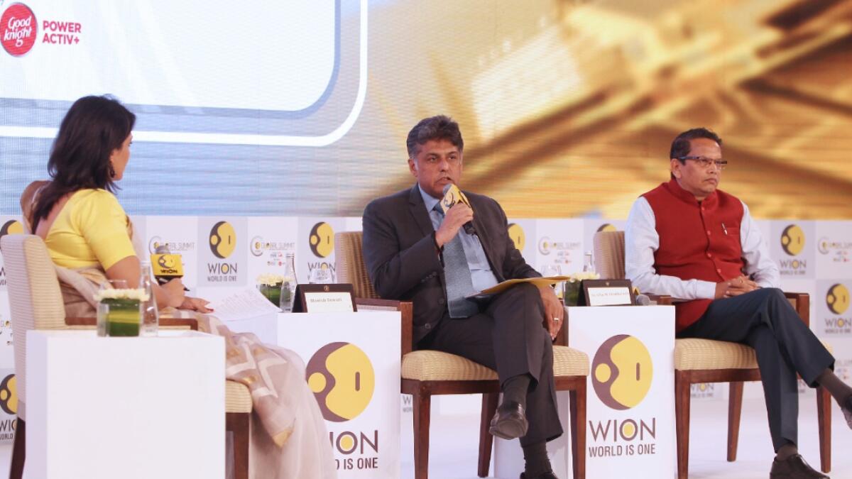 Manish Tiwari, former Indian Union Minister and India’s opposition party member and Vijay Chauthaiwale, in-charge Foreign Affairs Department of India, during a panel discussion at the WION Global Summit.
