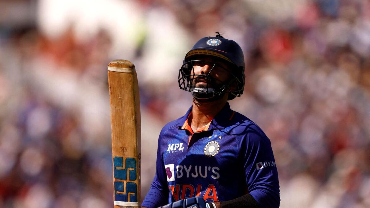 India's Dinesh Karthik once again aced the finisher’s role (41 off 19 balls) to help the team amass 36 runs off the last two overs. — Reuters file