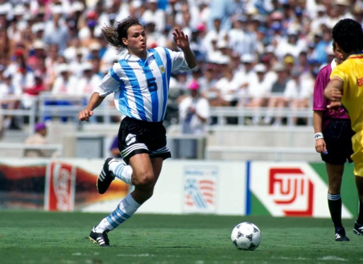 Argentina's Fernando Redondo at the 1994 World Cup. Redondo was at his peak in 1998 but he was banned from the team for his hairstyle. (Twitter)