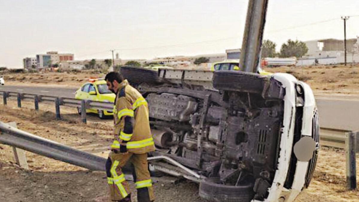 Emirati woman, daughter injured as car overturns in UAQ