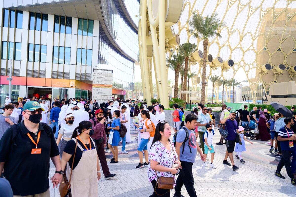 Visitors at Expo 2020 Dubai on the last day of the mega-event. Photo by Neeraj Murali